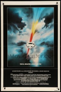 3f854 SUPERMAN 1sh '78 D.C. comic book hero Christopher Reeve, cool Bob Peak logo art!