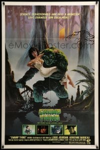 3f858 SWAMP THING 1sh '82 Wes Craven, Richard Hescox art of him holding sexy Adrienne Barbeau!