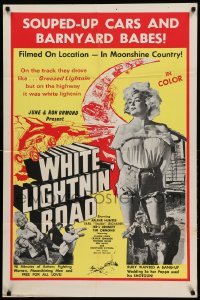 3f969 WHITE LIGHTNIN' ROAD 1sh '65 stock car racing & sexy barnyard babes in moonshine country!