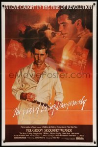 3f990 YEAR OF LIVING DANGEROUSLY 1sh '83 Peter Weir, great artwork of Mel Gibson by Stapleton!