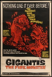 3h040 GIGANTIS THE FIRE MONSTER style Y 40x60 '59 cool art of Godzilla breathing flames at Angurus!
