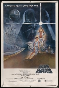 3h061 STAR WARS 40x60 '77 George Lucas classic sci-fi epic, great art by Tom Jung!