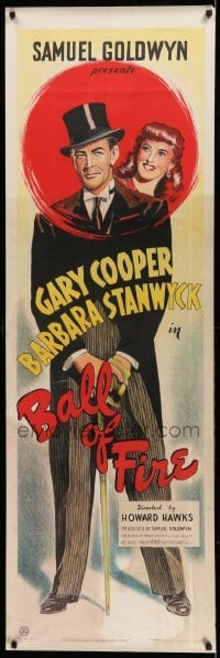 3h004 BALL OF FIRE English door panel '41 stone litho of Gary Cooper & Stanwyck, Howard Hawks