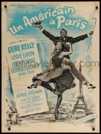 3j668 AMERICAN IN PARIS French 24x32 R60s great art of Gene Kelly dancing w/sexy Leslie Caron!