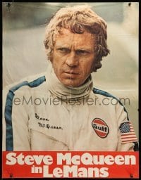 3j077 LE MANS German '71 close up of race car driver Steve McQueen in personalized uniform!