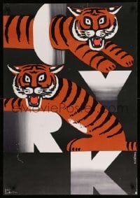 3k392 CYRK 26x37 Polish commercial poster '80s artwork of two tigers by Wiktor Gorka!