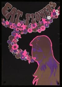 3k361 EAT FLOWERS 21x29 Dutch commercial poster '60s psychedelic art of pretty woman & flowers!