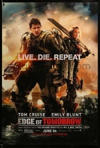 3k630 EDGE OF TOMORROW teaser DS 1sh '14 June 06 style, Tom Cruise & Emily Blunt, live, die, repeat