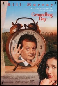 3k671 GROUNDHOG DAY DS 1sh '93 Bill Murray, Andie MacDowell, directed by Harold Ramis!