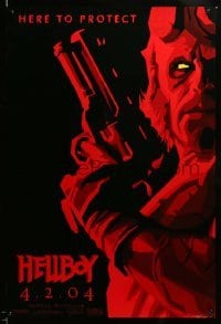 3k687 HELLBOY teaser 1sh '04 Mike Mignola comic, cool red image of Ron Perlman, here to protect!