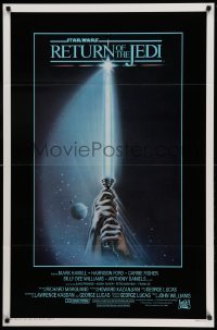 3k844 RETURN OF THE JEDI int'l 1sh '83 George Lucas, art of hands holding lightsaber by Tim Reamer!