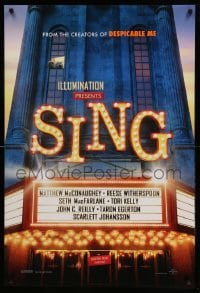 3k872 SING advance DS 1sh '16 voices of Matthew McConaughey, Witherspoon, Seth MacFarlane!