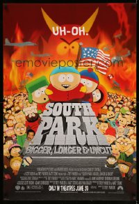 3k878 SOUTH PARK: BIGGER, LONGER & UNCUT advance DS 1sh '99 Parker & Stone animated musical!