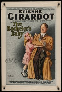 3k189 BACHELOR'S BABY 20x30 stage poster 1909 stone litho art of girl asking papa to hug her!