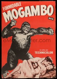 3k326 MOGAMBO 16x22 special '53 Clark Gable & Ava Gardner in Africa, art of giant ape!