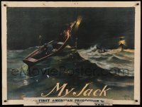 3k207 MY JACK 30x39 stage poster 1890s man & woman rowing near shipwreck during a fierce storm!