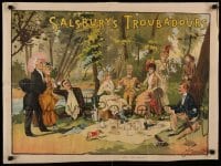 3k216 SALSBURY'S TROUBADOURS stage play 21x28 stage poster 1890s art of the troupe at picnic!