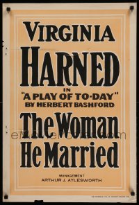 3k221 WOMAN HE MARRIED 20x30 stage poster 1910s Virginia Harned in a play of to-day!