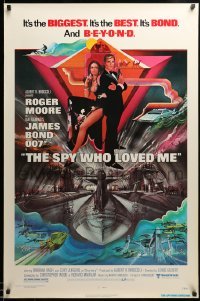 3k898 SPY WHO LOVED ME 1sh '77 cool art of Roger Moore as James Bond by Bob Peak!