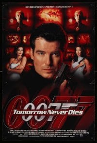 3k956 TOMORROW NEVER DIES DS 1sh '97 close-up of Pierce Brosnan as James Bond 007!