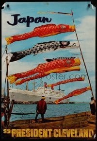3k239 JAPAN SS PRESIDENT CLEVELAND 23x34 travel poster '50s image of ship & fish kites!