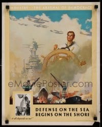 3k137 DEFENSE ON THE SEA BEGINS ON THE SHORE 16x20 WWII war poster '43 great art by Ralph Ilgan!
