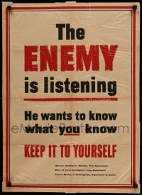 3k140 ENEMY IS LISTENING 20x28 WWII war poster '42 keep it to yourself or he knows what YOU know!