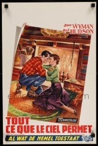 3m006 ALL THAT HEAVEN ALLOWS Belgian '56 romantic art of Rock Hudson & Jane Wyman by fireplace!