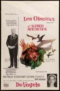 3m017 BIRDS Belgian '63 Alfred Hitchcock shown, Tippi Hedren, classic intense attack artwork!