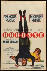 3m023 BOBOSSE Belgian '59 cool art of Francois Perier standing on head with sexy Michele Presle!