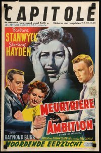3m034 CRIME OF PASSION Belgian '57 different art of Barbara Stanwyck, Sterling Hayden!