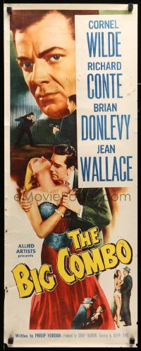 3m439 BIG COMBO insert '55 art of Cornel Wilde & sexy Jean Wallace, classic film noir!