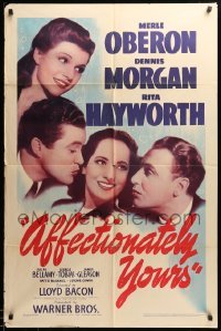 3p025 AFFECTIONATELY YOURS 1sh '41 Rita Hayworth, Merle Oberon between Dennis Morgan & Bellamy!