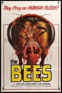 3p067 BEES 1sh '78 grindhouse Kollar art of woman fleeing giant bee while her clothes fall off!