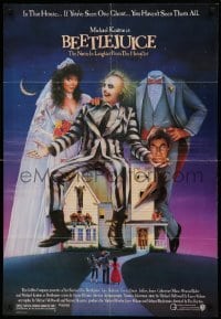 3p068 BEETLEJUICE 1sh '88 Tim Burton, Ramsey art of Keaton, Baldwin & Geena Davis!