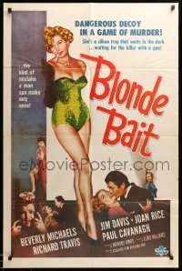3p094 BLONDE BAIT 1sh R50s full-length sexy smoking bad girl Beverly Michaels is a silken trap!