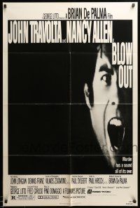 3p098 BLOW OUT 1sh '81 John Travolta, Brian De Palma, murder has a sound all of its own!