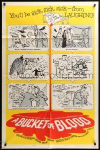 3p112 BUCKET OF BLOOD 1sh '59 Roger Corman, AIP, great cartoon monster art!