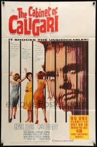 3p121 CABINET OF CALIGARI 1sh '62 written by Robert Bloch, it shocks the unshockables!