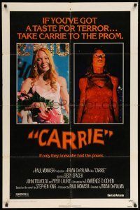 3p129 CARRIE 1sh '76 Stephen King, Sissy Spacek before and after her bloodbath at the prom!