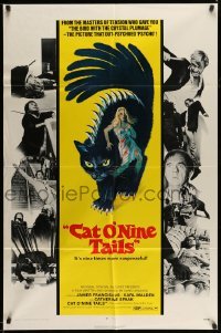 3p135 CAT O' NINE TAILS 1sh '71 Dario Argento's Il Gatto a Nove Code, wild horror art of cat!