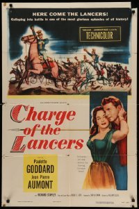 3p138 CHARGE OF THE LANCERS 1sh '54 art of sexy Paulette Goddard & Jean Pierre Aumont!