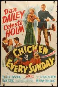 3p140 CHICKEN EVERY SUNDAY 1sh '49 great art of Dan Dailey & Celeste Holm dancing + cool chicken!