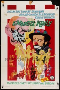 3p153 CLOWN & THE KIDS 1sh '68 great art of Emmett Kelly in make up w/kids!