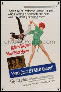 3p213 DON'T JUST STAND THERE 1sh '68 wacky art of Barbara Rhoades throwing Wagner by McGinnis!