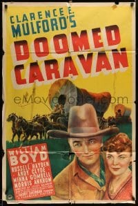 3p214 DOOMED CARAVAN 1sh '41 art of William Boyd as Hopalong Cassidy & covered wagons!