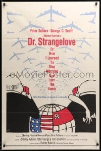 3p217 DR. STRANGELOVE 1sh '64 Stanley Kubrick classic, Peter Sellers, cool Tomi Ungerer art!