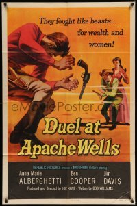 3p221 DUEL AT APACHE WELLS 1sh '57 they fought like beasts for wealth & women, gun duel art!