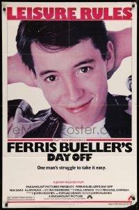 3p260 FERRIS BUELLER'S DAY OFF 1sh '86 c/u of Matthew Broderick in John Hughes teen classic!