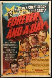 3p283 FOREVER & A DAY style A 1sh '43 Merle Oberon, Charles Laughton, Ida Lupino & 75 others!